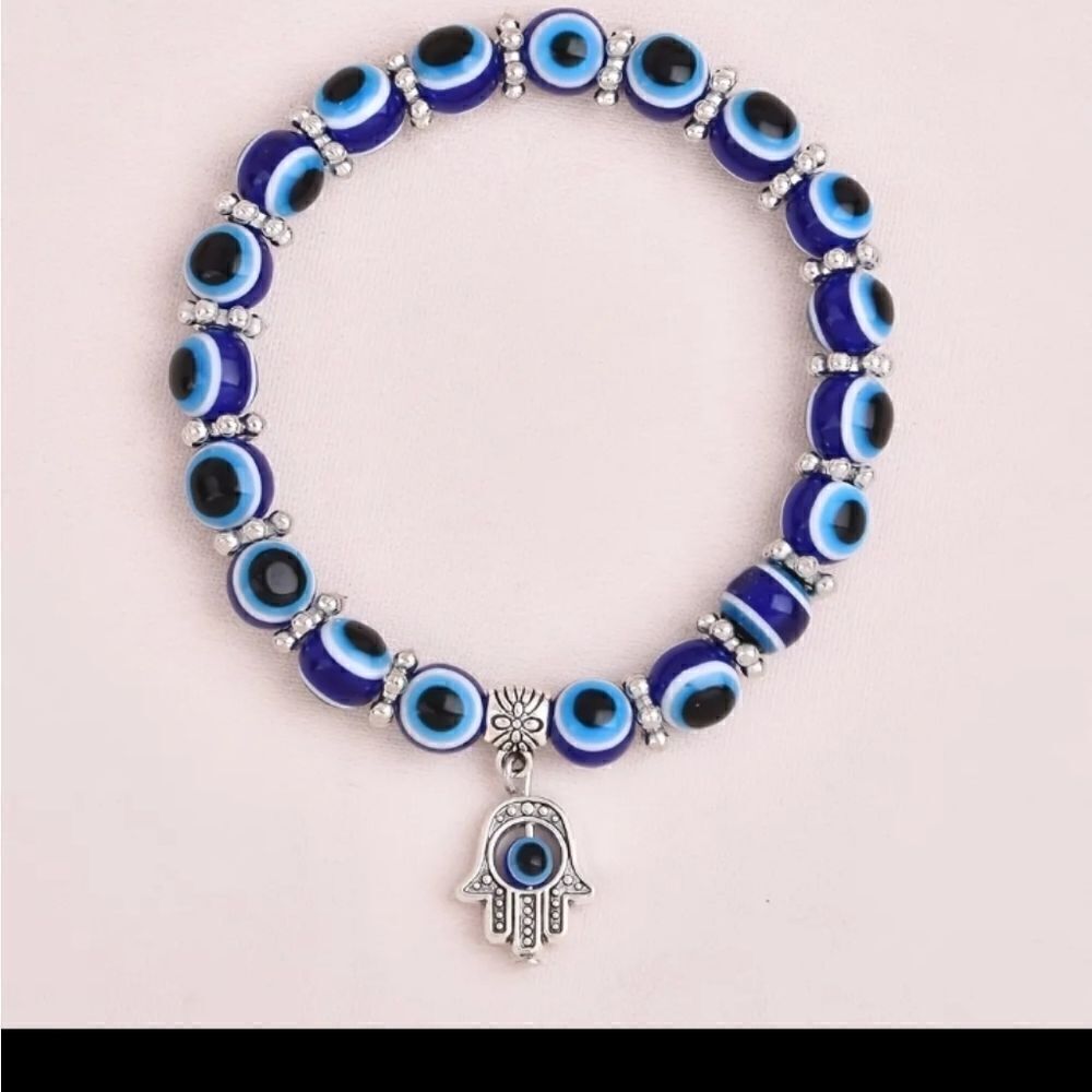 Women's‎ bracelet blue eyes charm beaded beads blue New b7